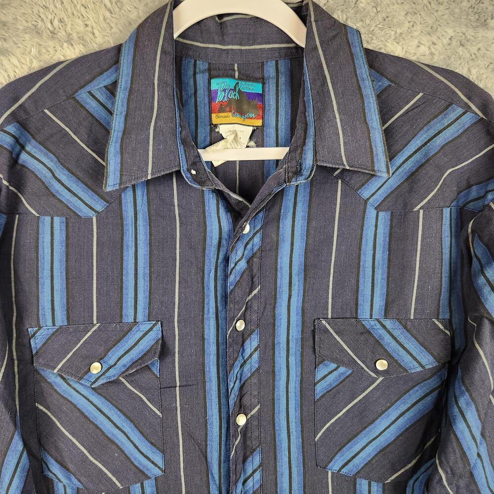 Black Canyon Shirt Mens XL Blue Stripe Western Snap Button Long Sleeve Pockets